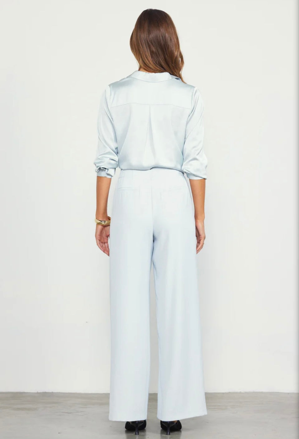 Dove Grey Wide Leg Silk Pants
