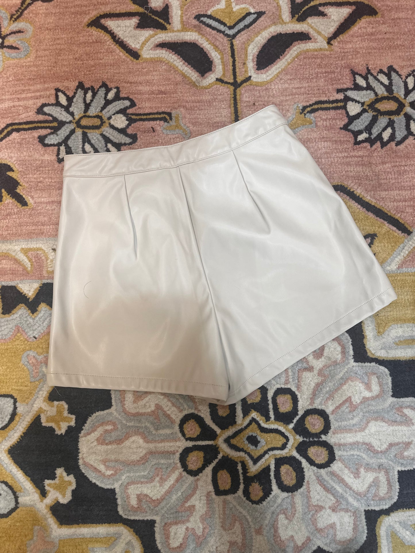 Cream Leather Shorts