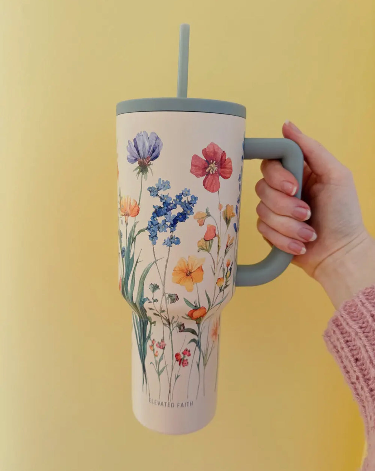 Floral green and cream tumbler