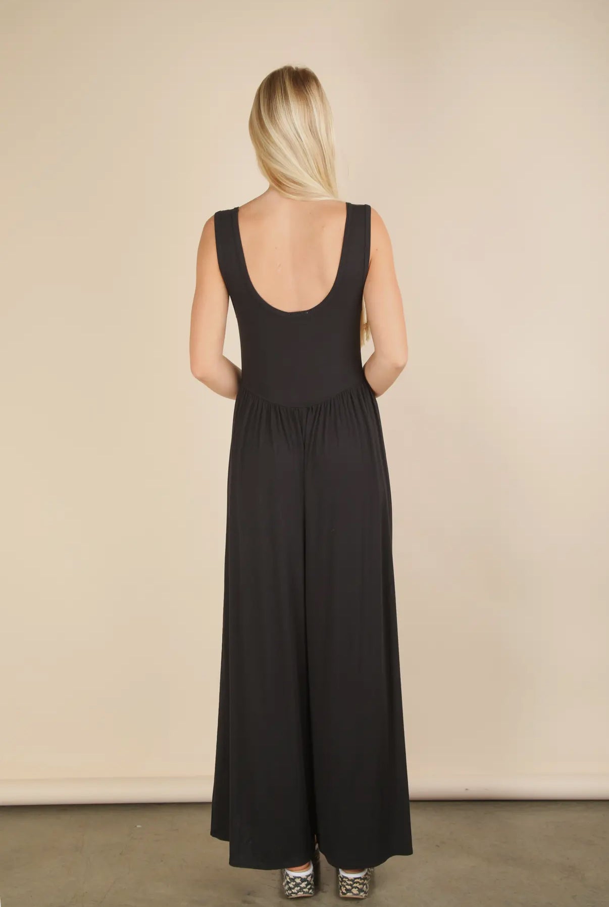 Black ribbed tank jumpsuit