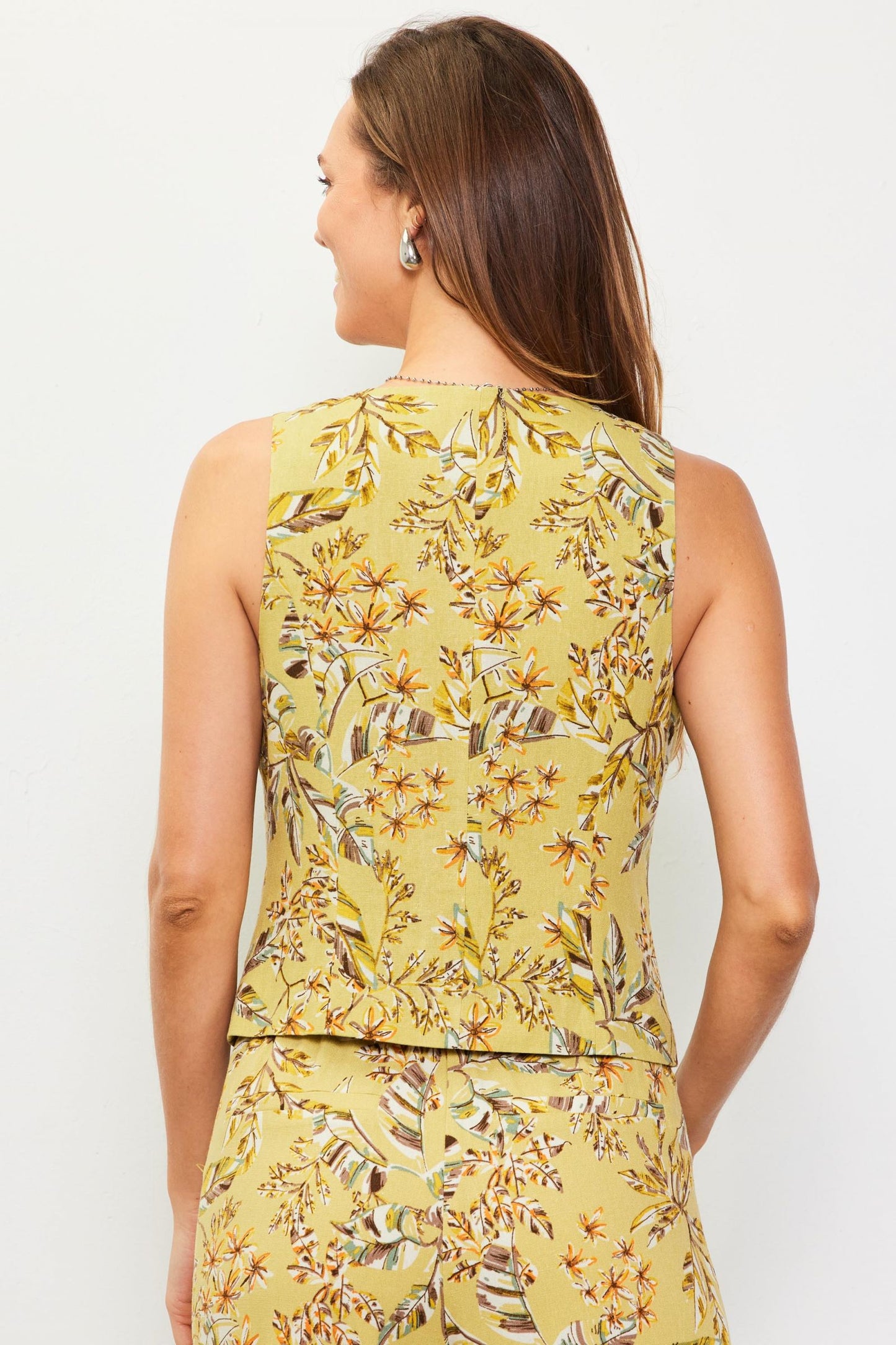 Linen Pistachio Print Vest