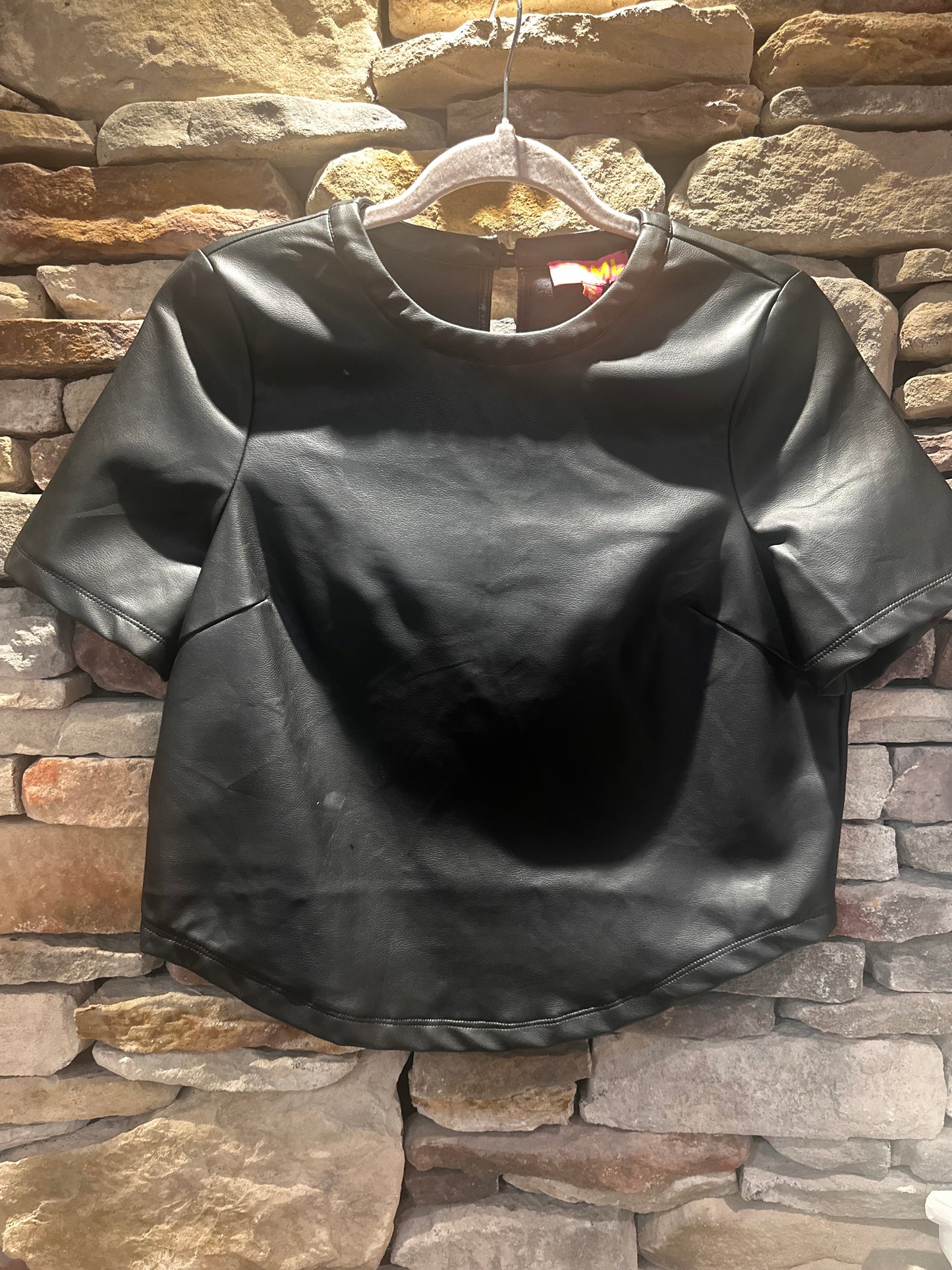 Leather short sleeve top
