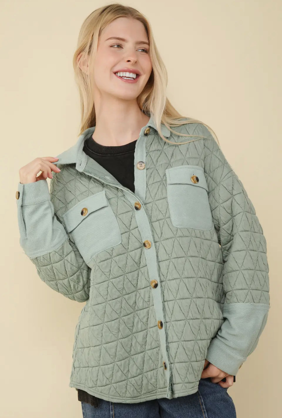 Oversized Quilted Cozy Shacket: Curvy Sizes Available
