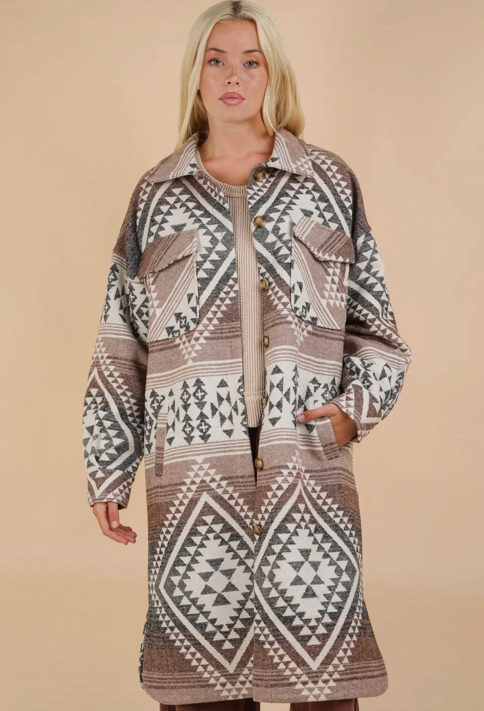Aztec & Plaid Shacket: Curvy Sizes Available