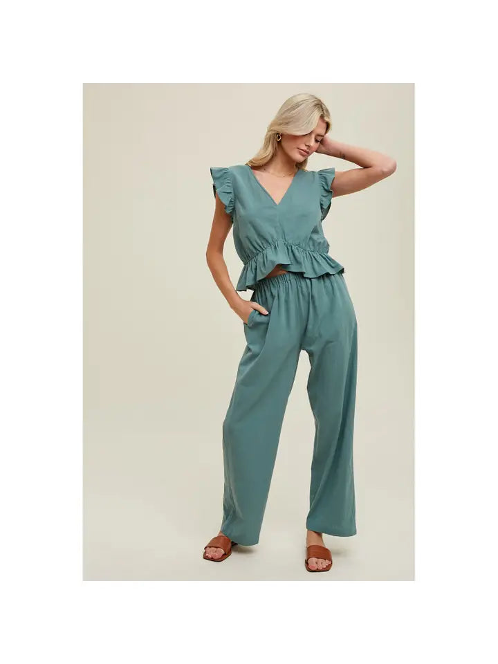 Ruffle Relaxed Crop Top & Pants Set
