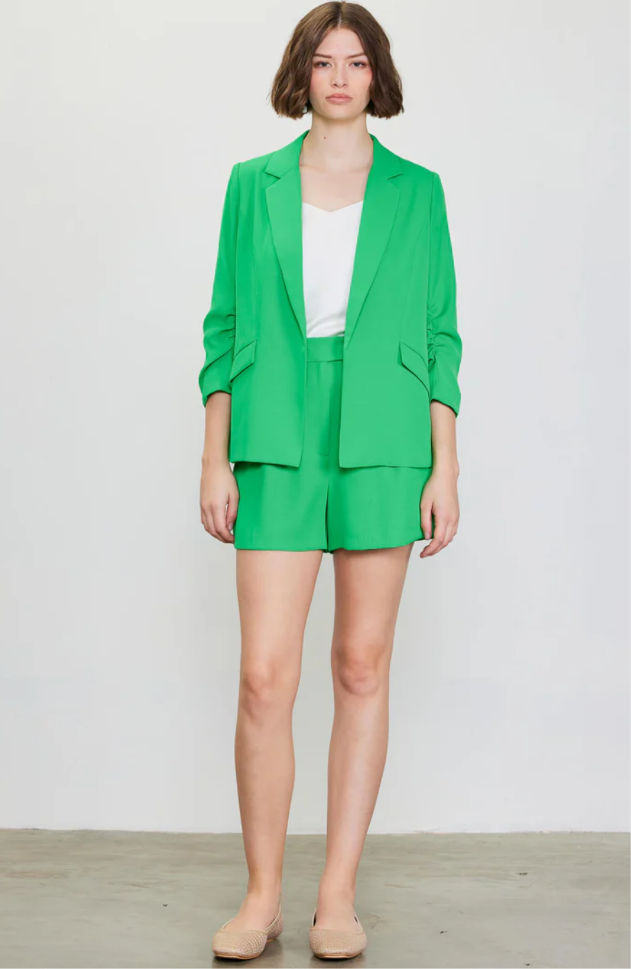 Fresh Green Shirred Sleeve Blazer