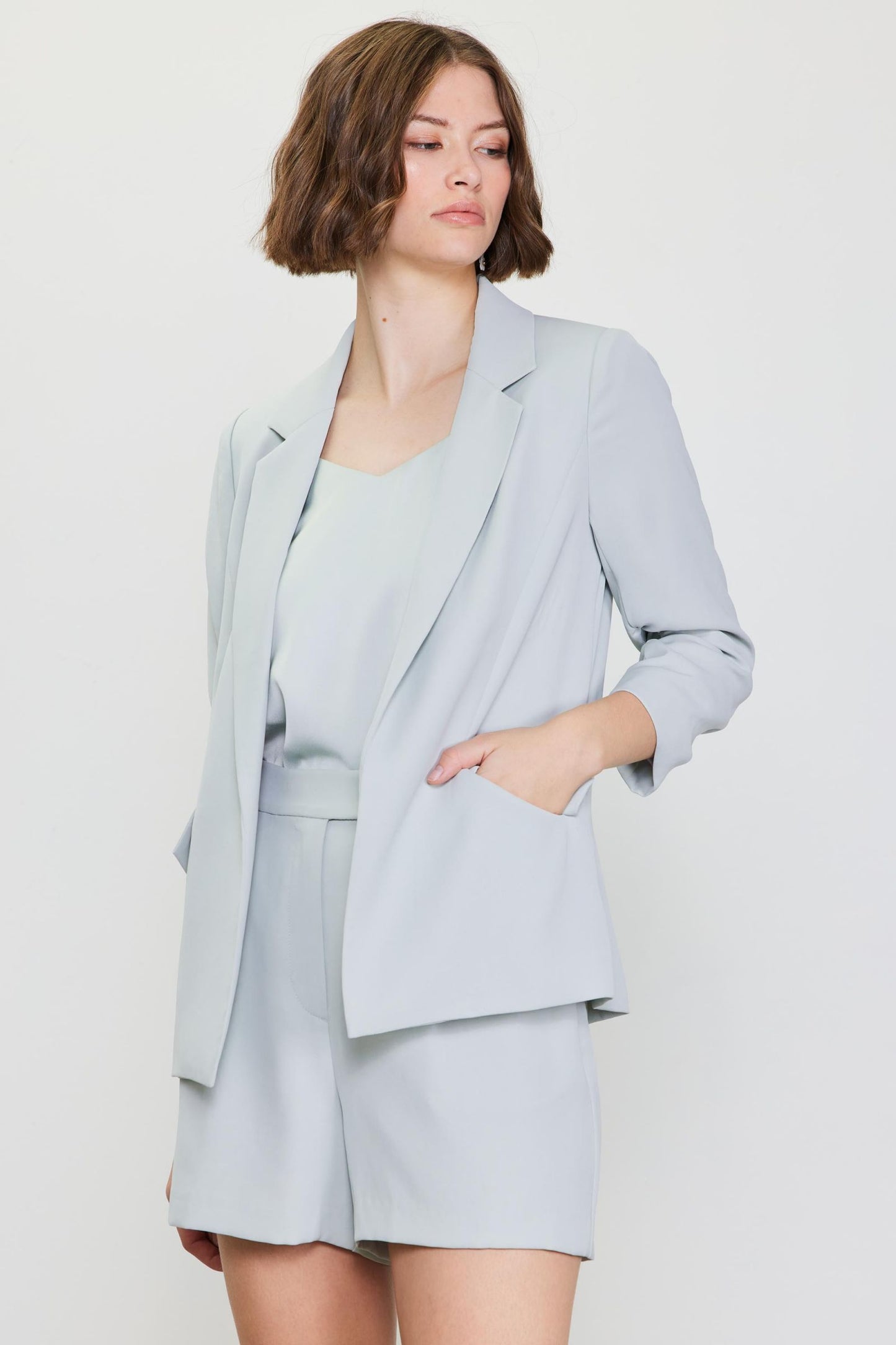 Dove Grey shirted sleeve blazer