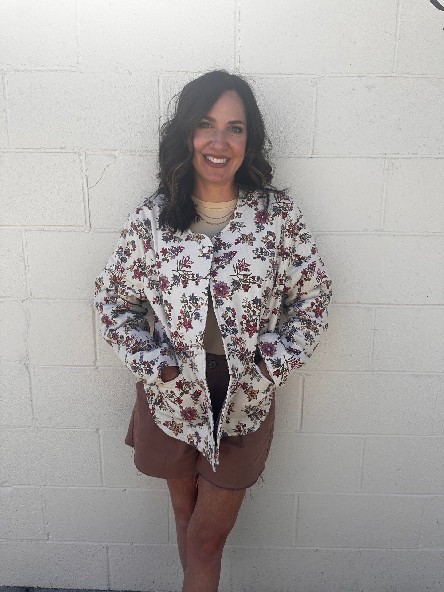 Floral print quilted jacket