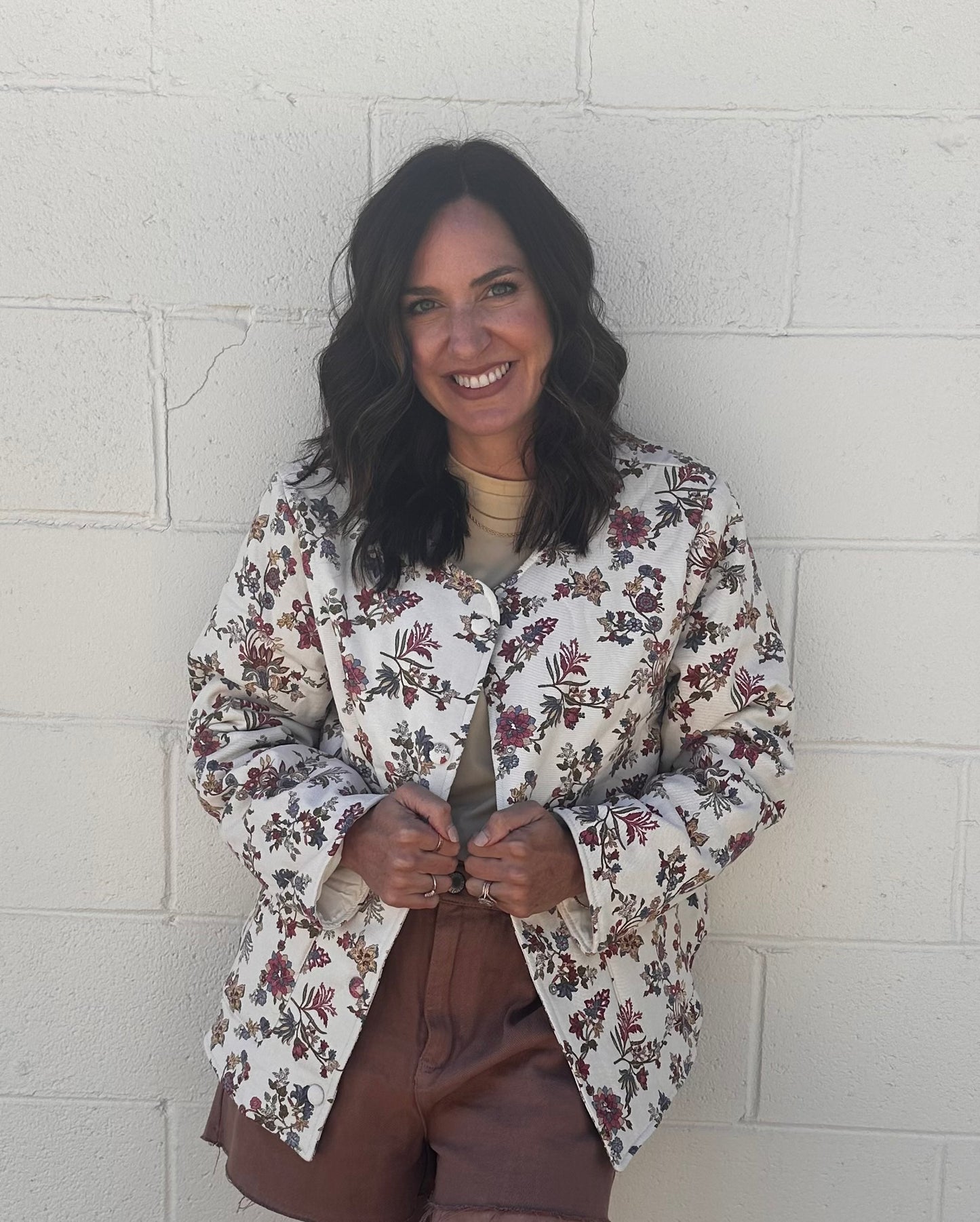 Floral print quilted jacket