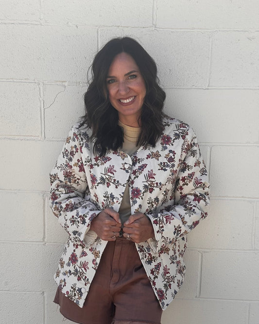 Floral print quilted jacket