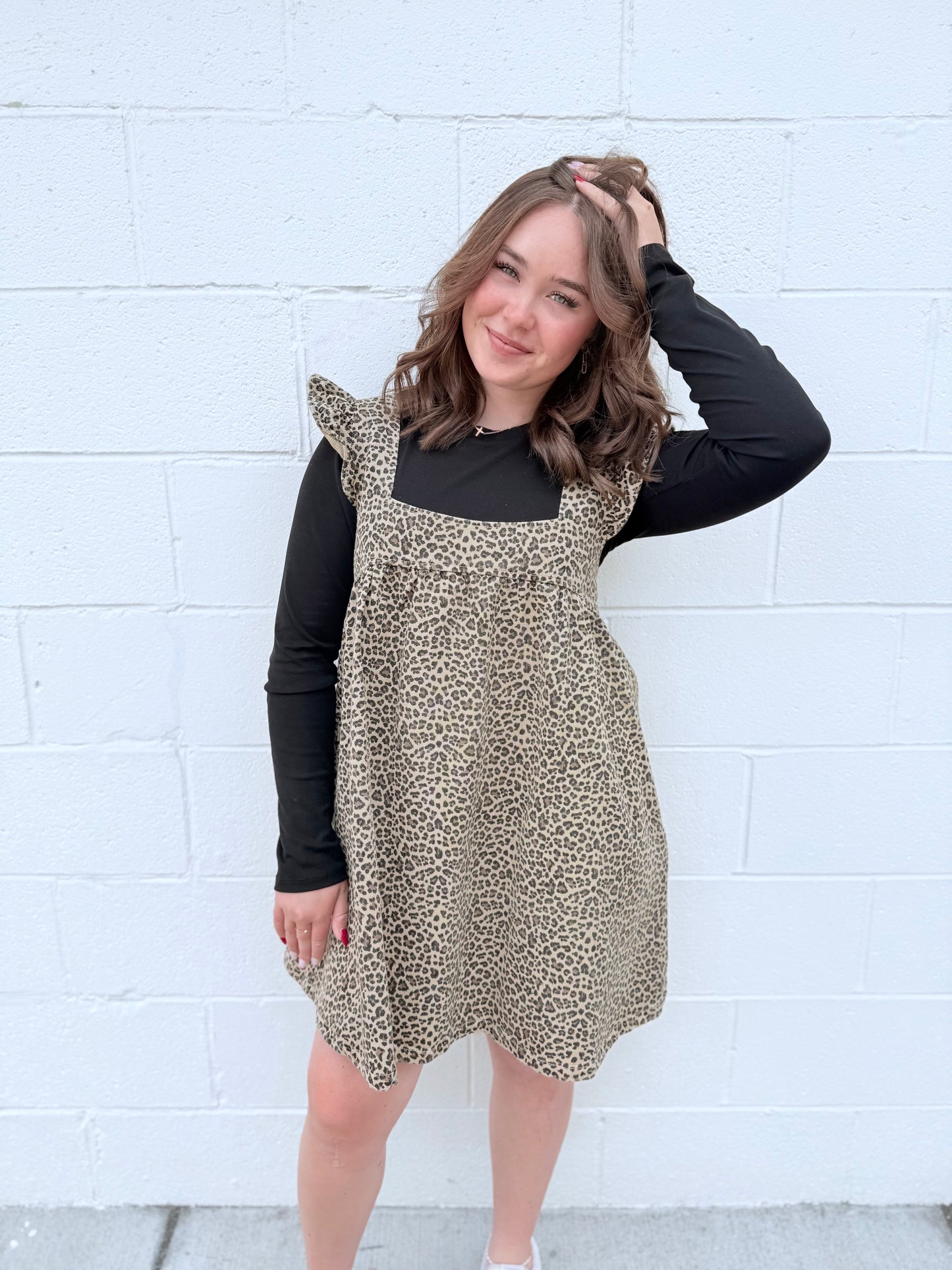 Leopard denim jumper dress