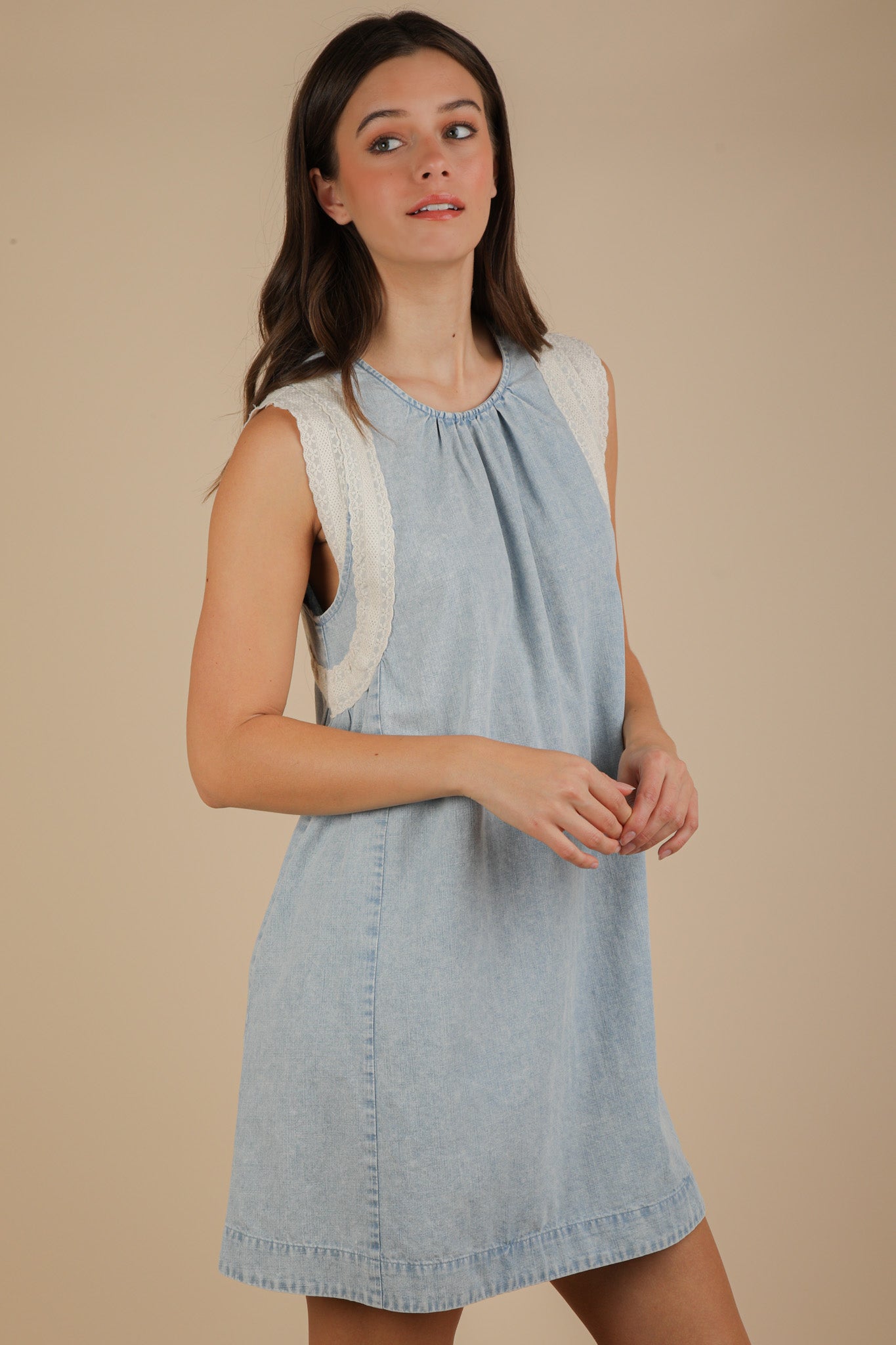 Denim Baby Doll Dress w/ Lace