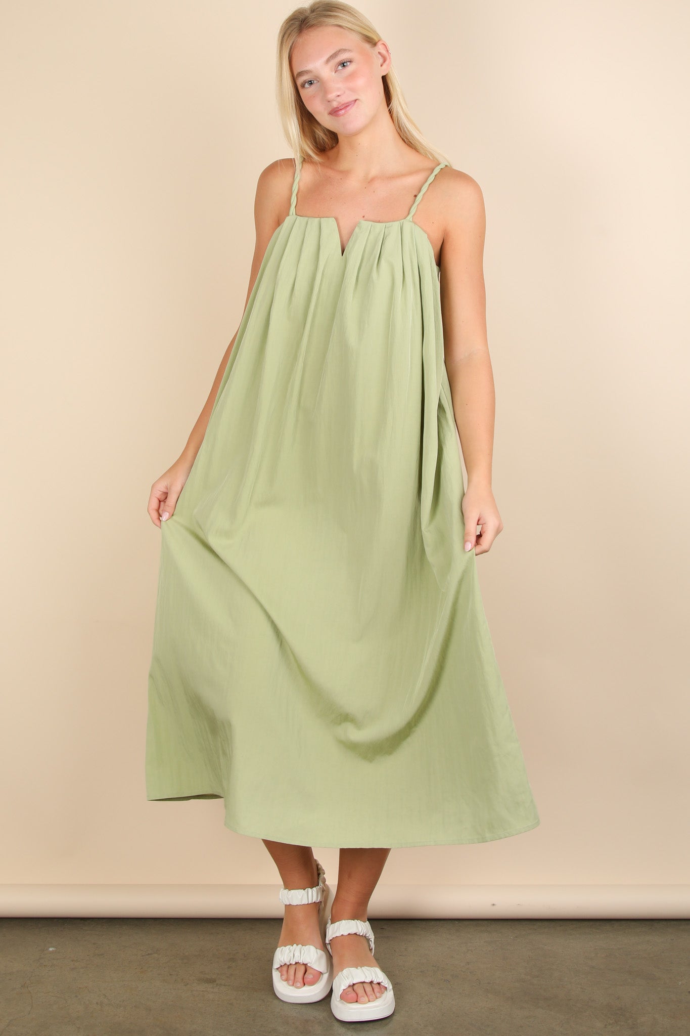 Sage green silky dress