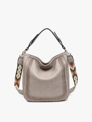 M2049S Warm Gray Aris Small Whipstitch Hobo w/ Guitar Strap