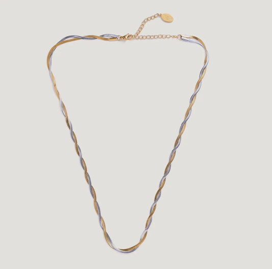Mixed metal herringbone necklace a