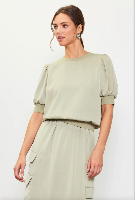 Sage bubble sleeve top