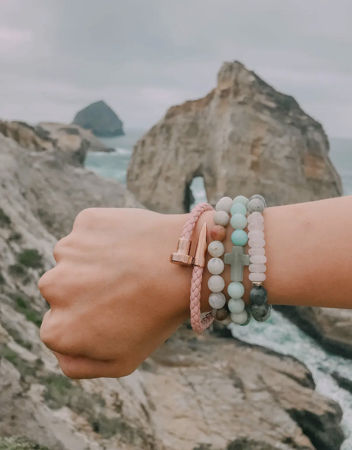 Amazonite cross bracelet