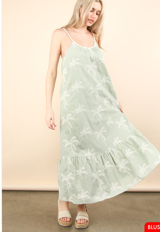 Sage green palm dress