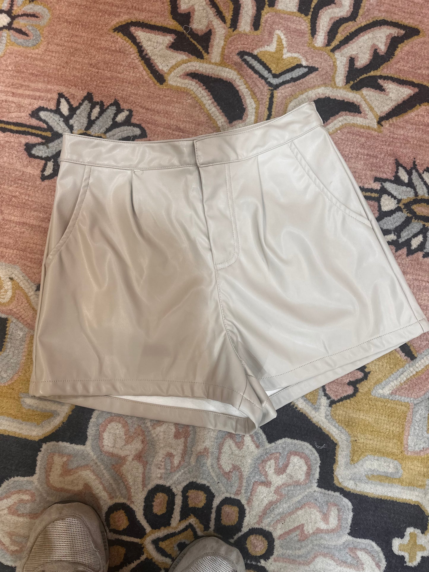 Cream Leather Shorts