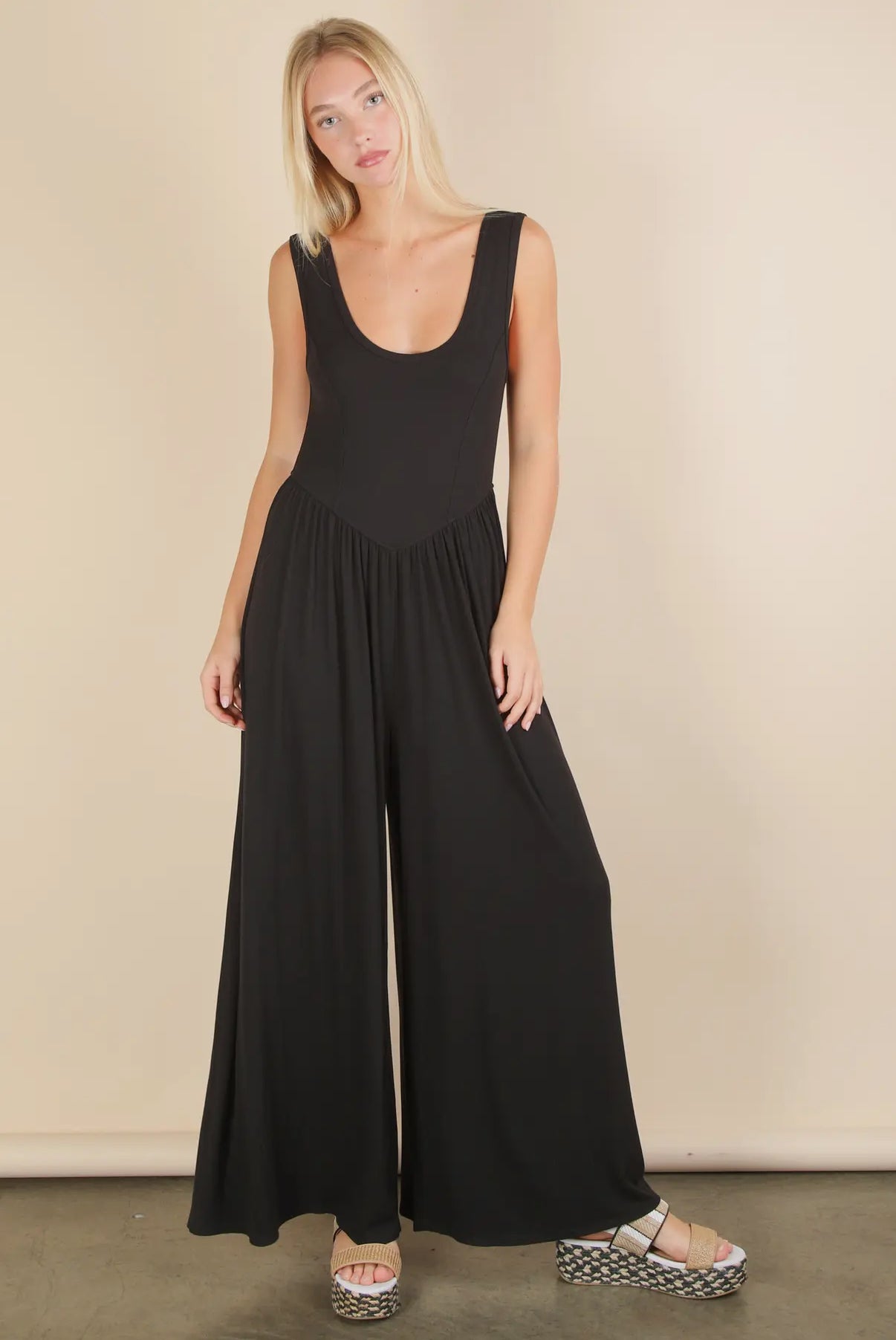Black ribbed tank jumpsuit