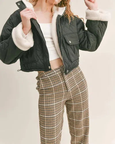 Black and Cream cropped bomber jacket