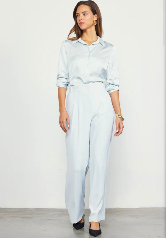 Dove Grey Wide Leg Silk Pants