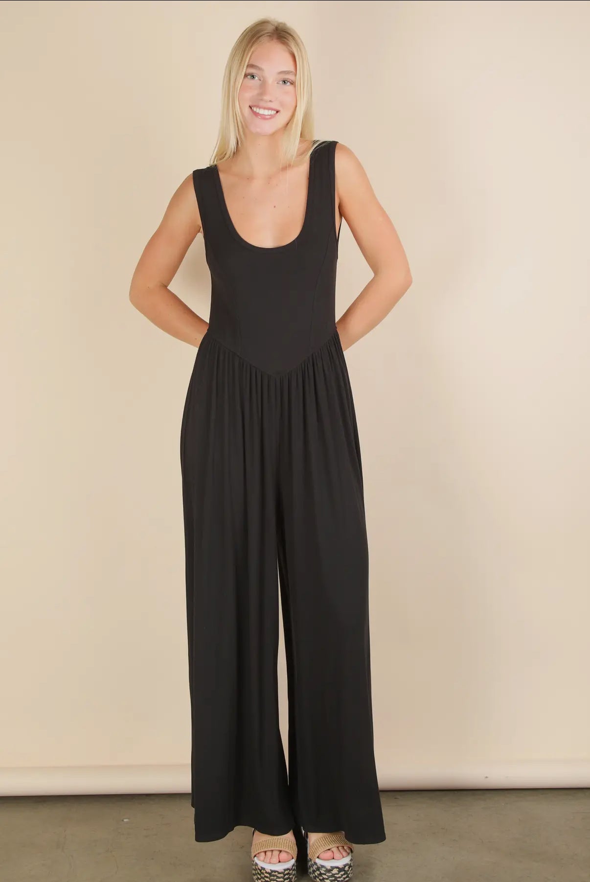 Black ribbed tank jumpsuit