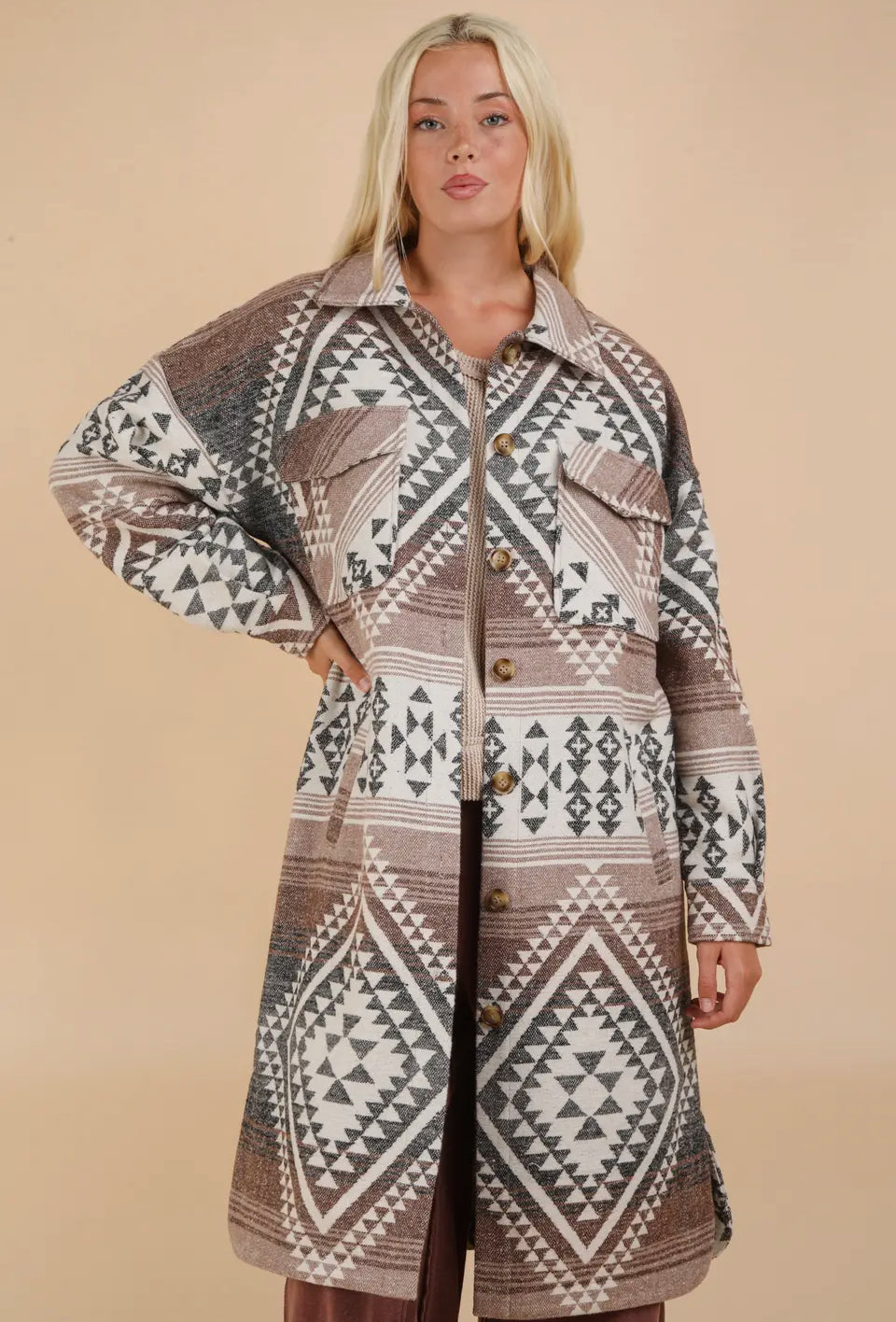 Aztec & Plaid Shacket: Curvy Sizes Available