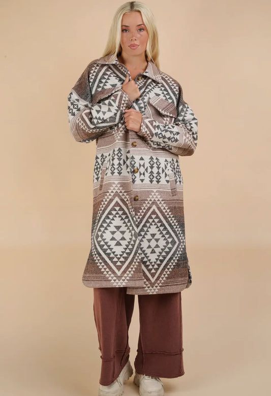 Aztec & Plaid Shacket: Curvy Sizes Available