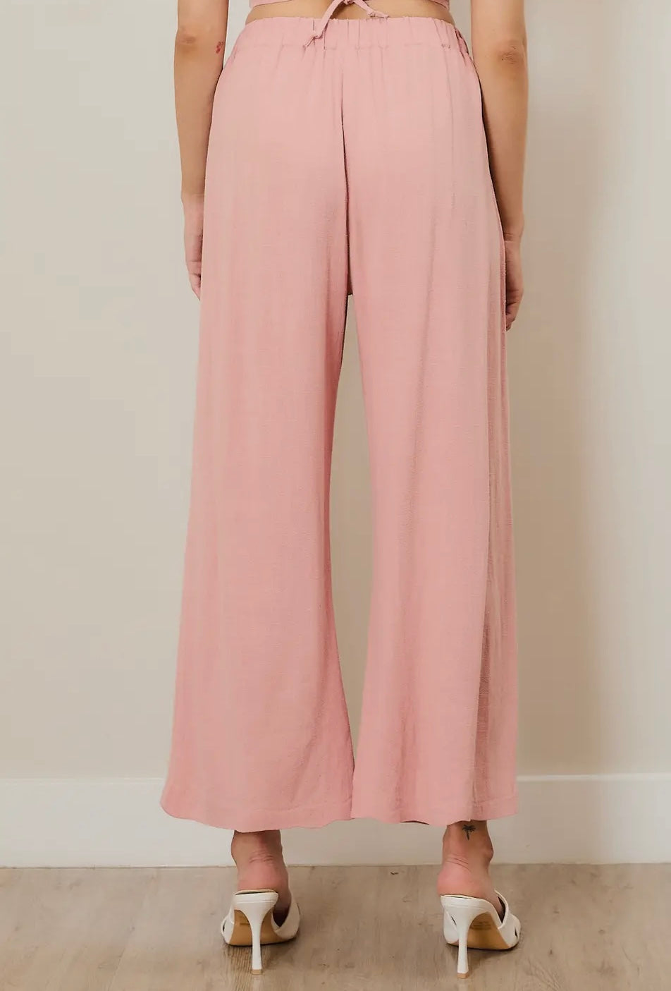 Palazzo Pleated Cropped Linen Pants