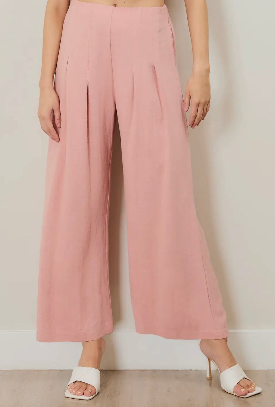 Palazzo Pleated Cropped Linen Pants