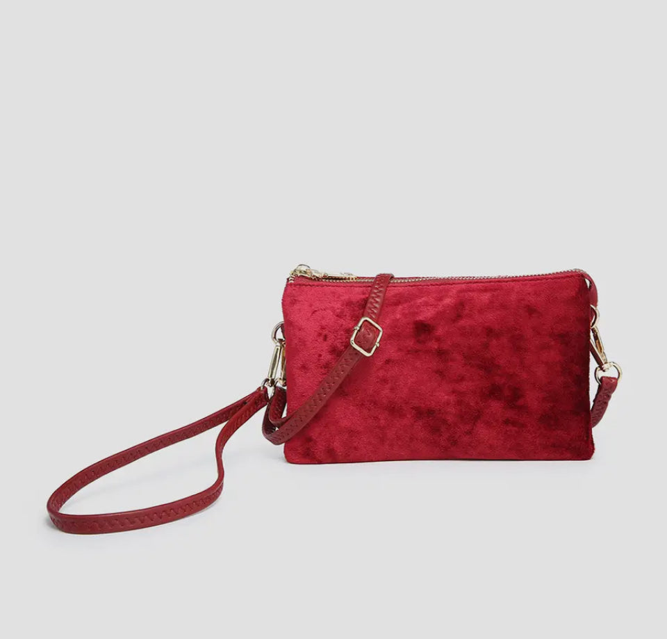 Kendall Plaid Wristlet + Crossbody: MAROON
