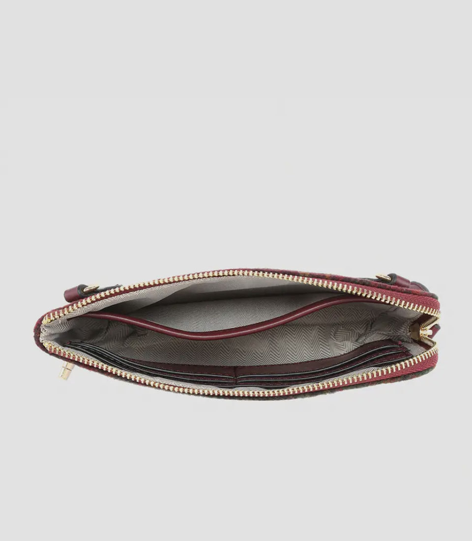 Kendall Plaid Wristlet + Crossbody: MAROON