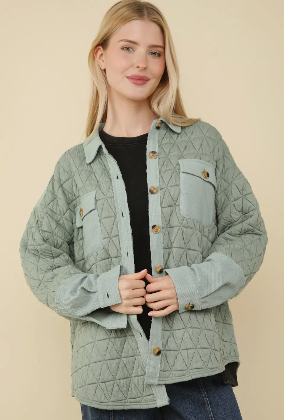 Oversized Quilted Cozy Shacket: Curvy Sizes Available