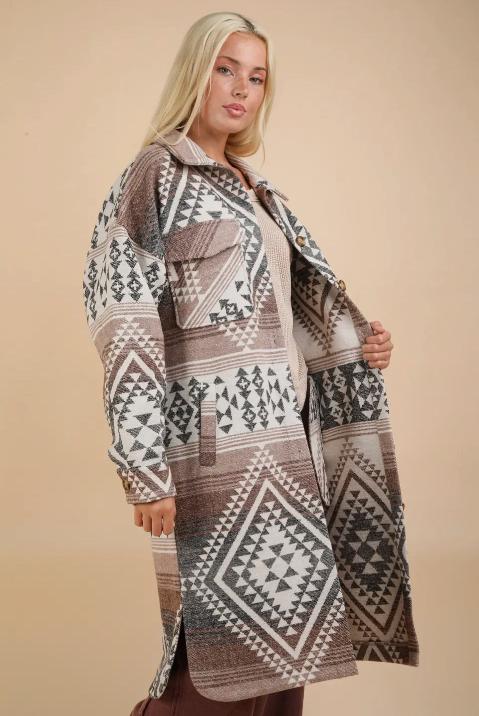 Aztec & Plaid Shacket: Curvy Sizes Available
