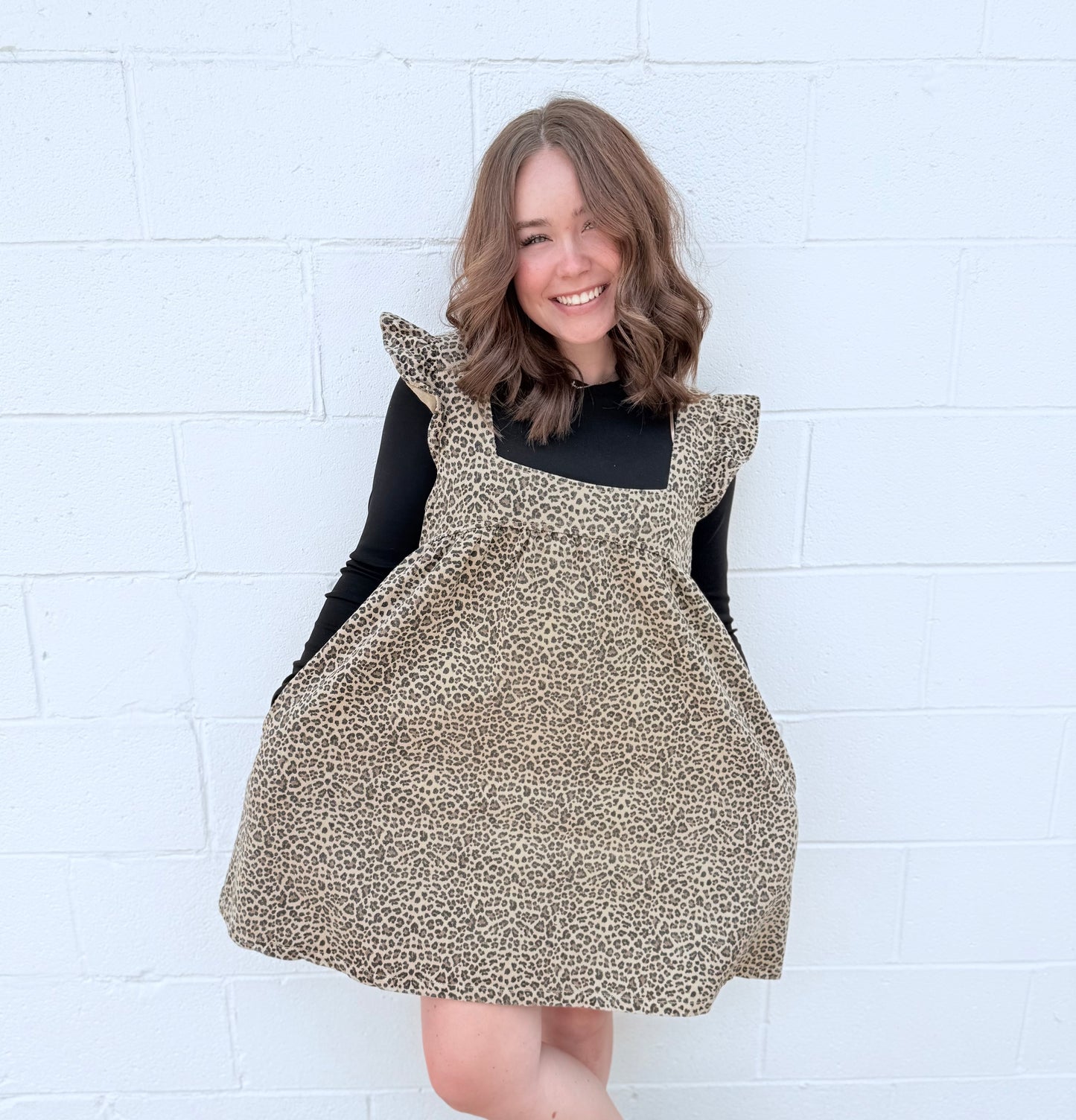 Leopard denim jumper dress