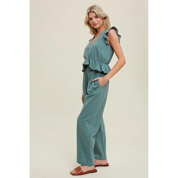 Ruffle Relaxed Crop Top & Pants Set