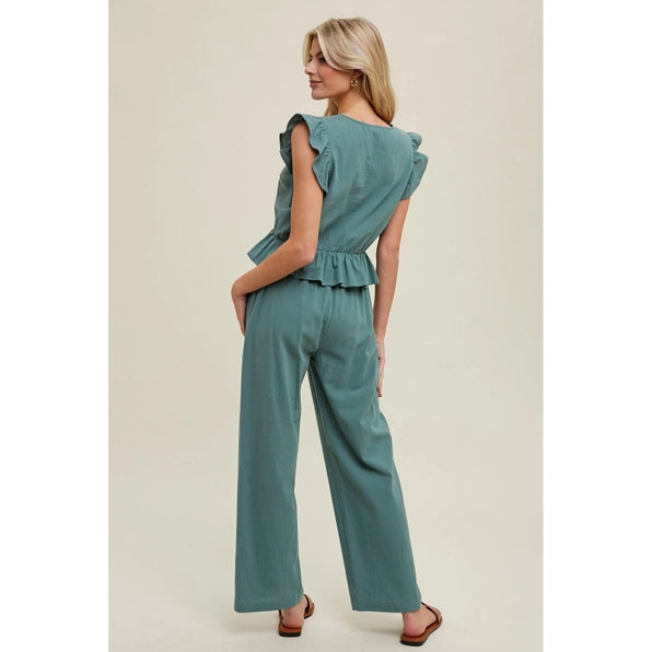 Ruffle Relaxed Crop Top & Pants Set
