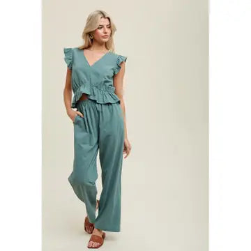 Ruffle Relaxed Crop Top & Pants Set
